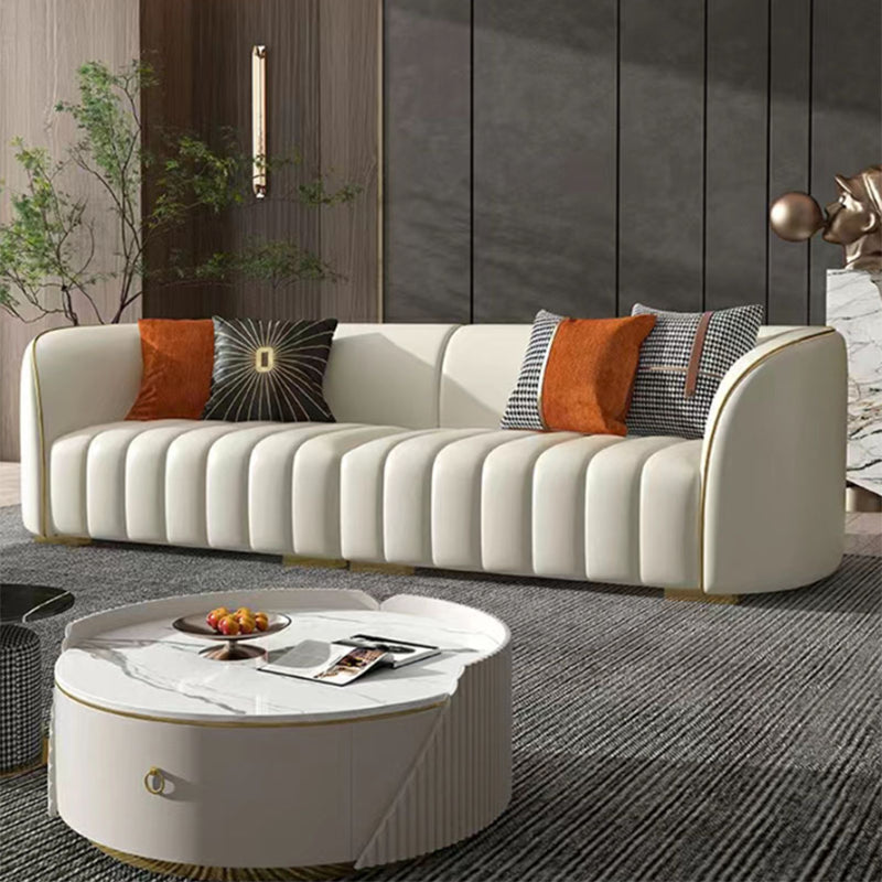 Echte lederen hellende armbank Moderne beige bank met kussens