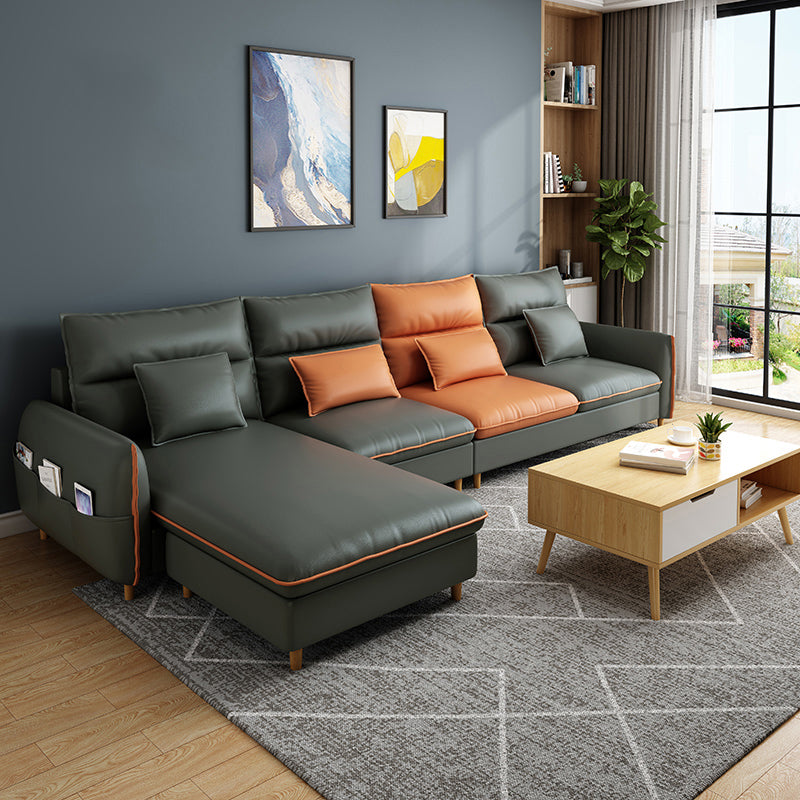 Modern Faux Leather Sectioanl with Pillow Back and Storage for Living Room