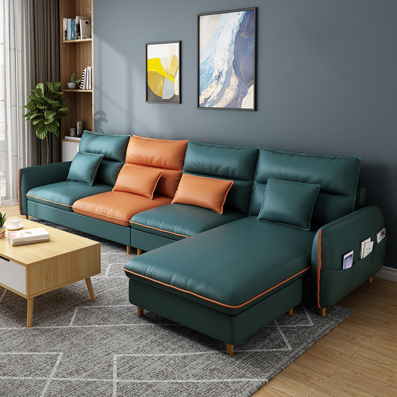 Modern Faux Leather Sectioanl with Pillow Back and Storage for Living Room