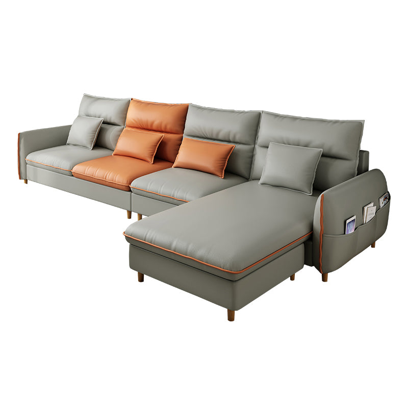 Modern Faux Leather Sectioanl with Pillow Back and Storage for Living Room
