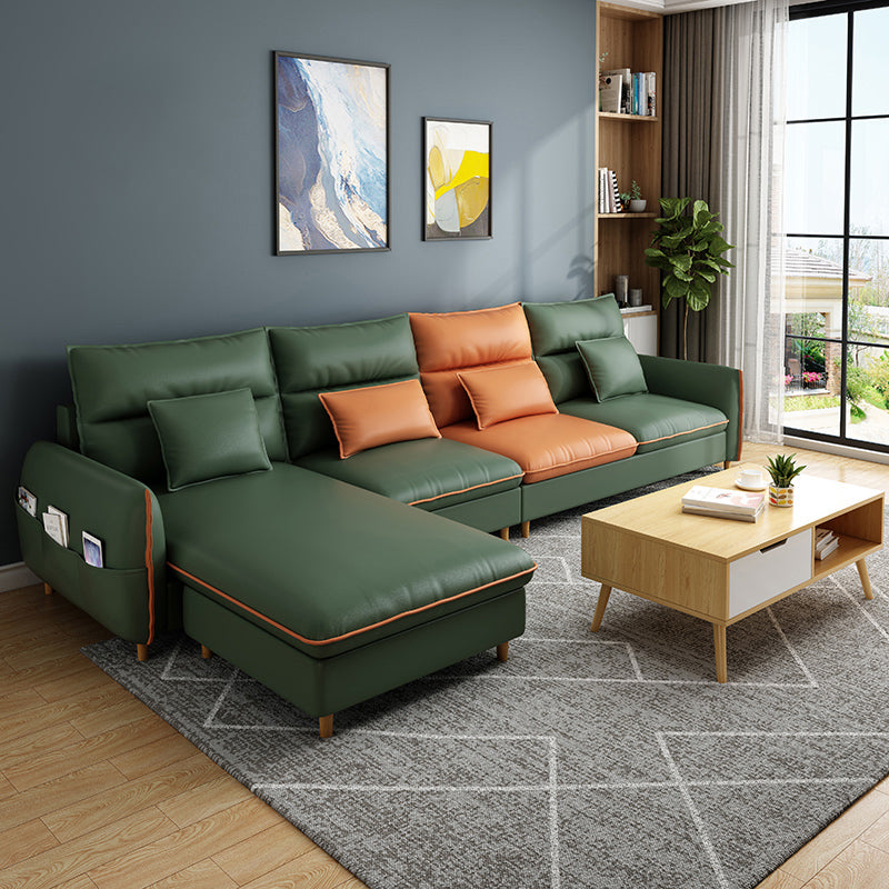 Modern Faux Leather Sectioanl with Pillow Back and Storage for Living Room