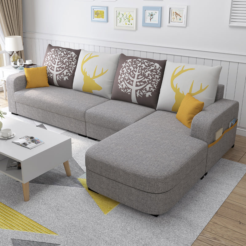 Contemporary 4-Seater Sofa with Storage Recessed Arm for Apartment