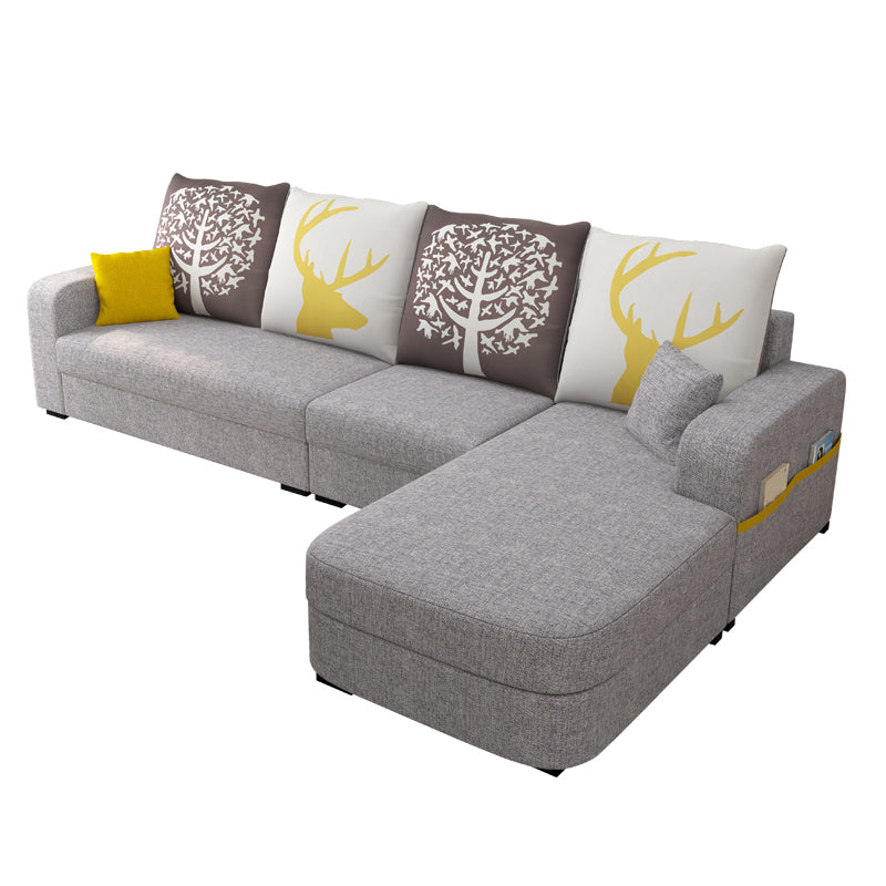 Contemporary 4-Seater Sofa with Storage Recessed Arm for Apartment