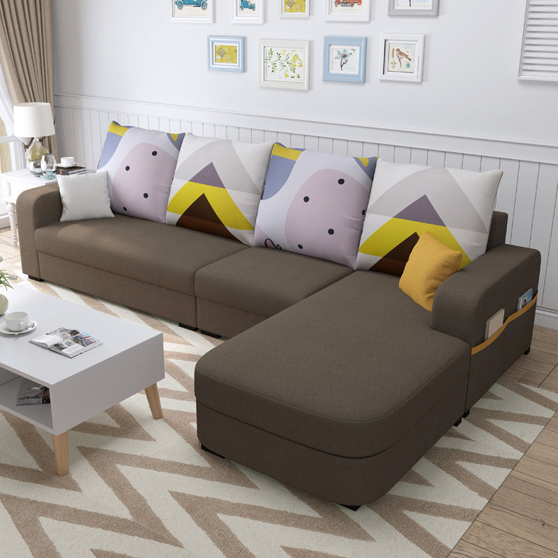 Contemporary 4-Seater Sofa with Storage Recessed Arm for Apartment