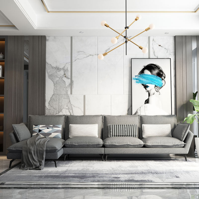 Miscela di lino a forma di L sezionale con cuscini indietro per soggiorno