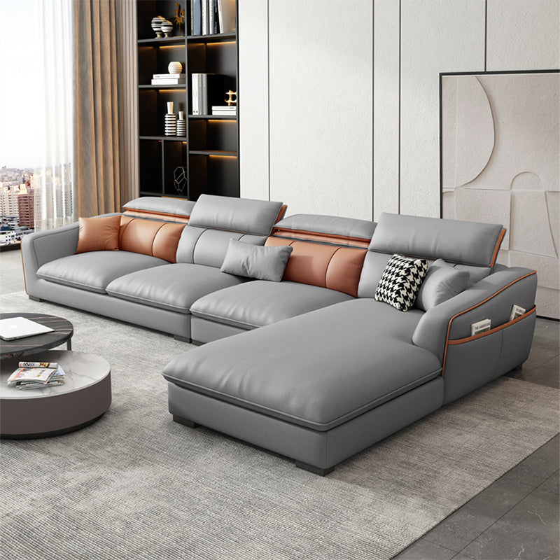 In pelle finta contemporanea sezionale con braccio svasato per soggiorno