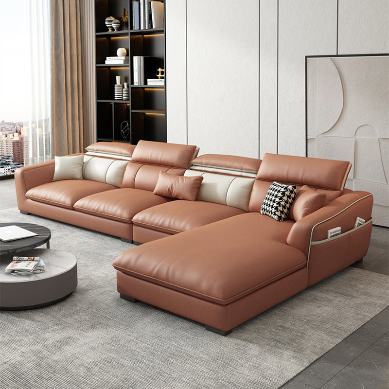 In pelle finta contemporanea sezionale con braccio svasato per soggiorno