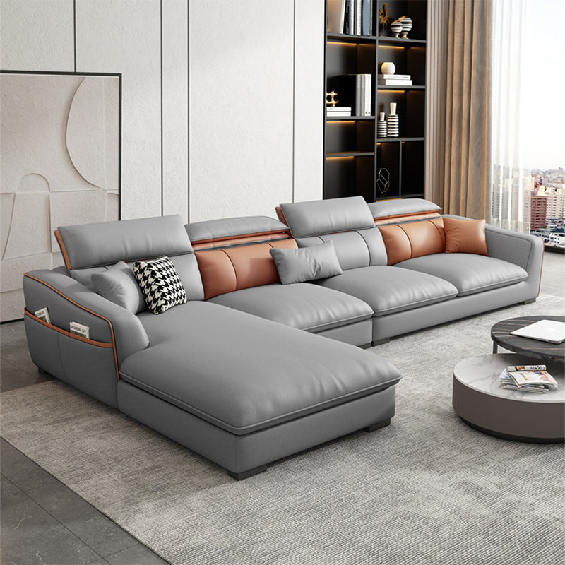 In pelle finta contemporanea sezionale con braccio svasato per soggiorno