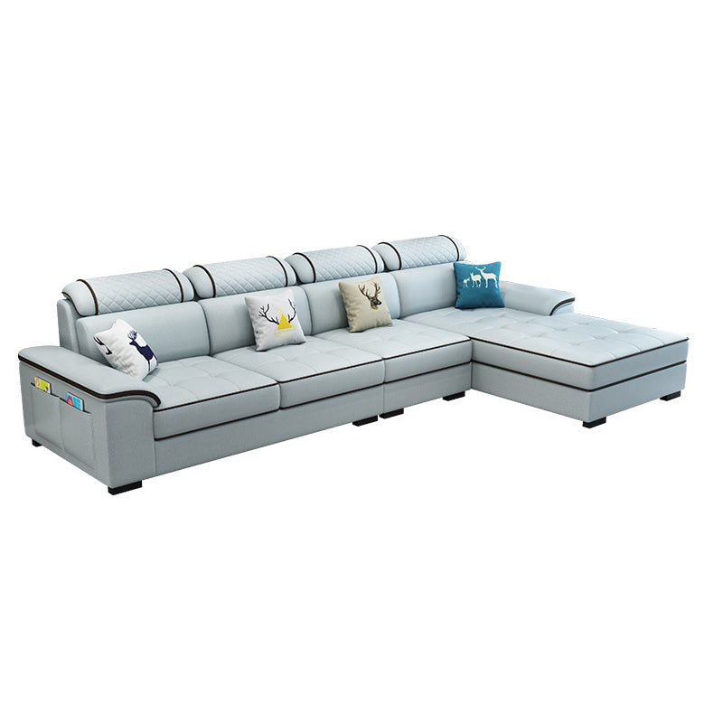 4-Seater Sectional with Adjustable Head Pillow and Storage Arms for Living Room