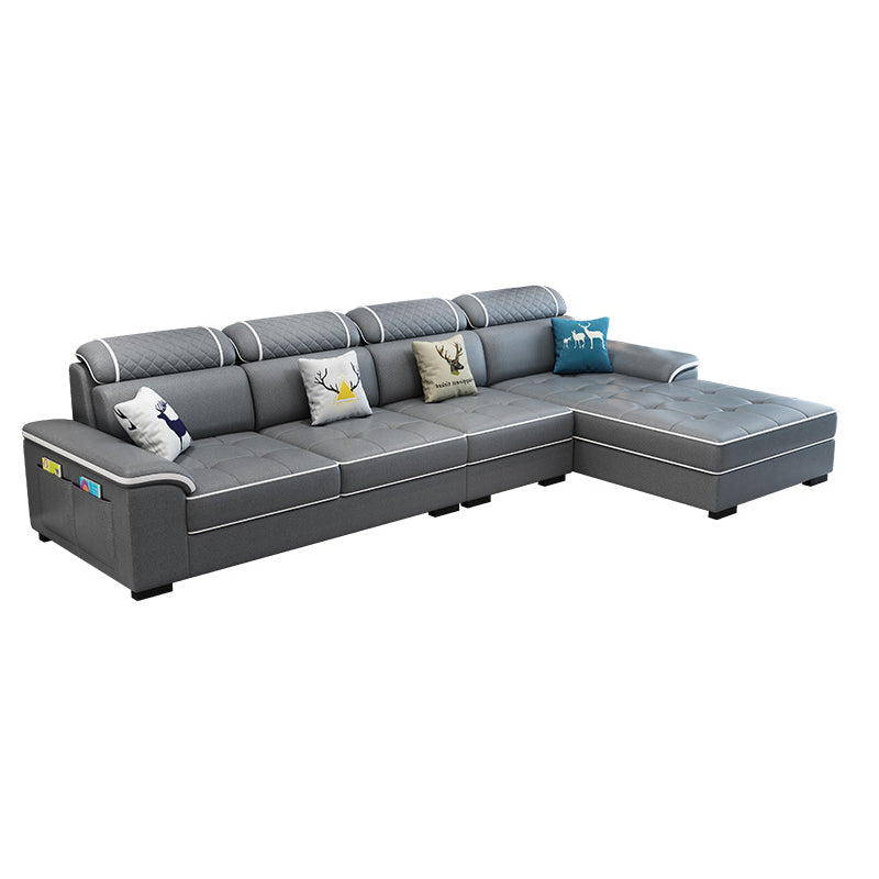 4-Seater Sectional with Adjustable Head Pillow and Storage Arms for Living Room