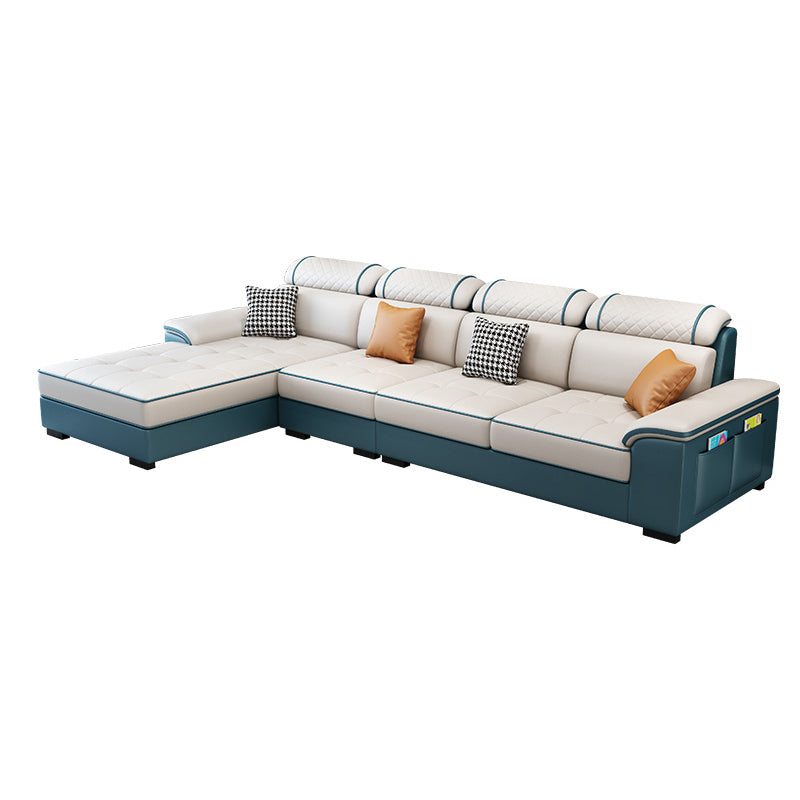 4-Seater Sectional with Adjustable Head Pillow and Storage Arms for Living Room