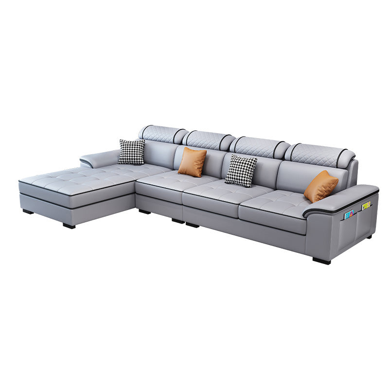 4-Seater Sectional with Adjustable Head Pillow and Storage Arms for Living Room