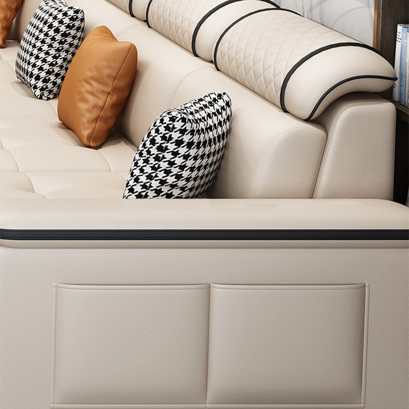 4-Seater Sectional with Adjustable Head Pillow and Storage Arms for Living Room