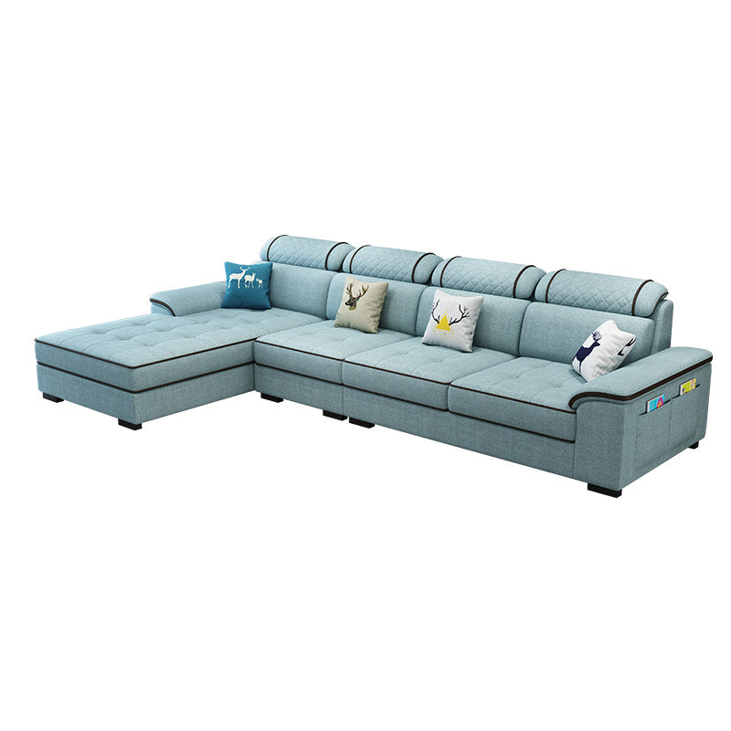 4-Seater Sectional with Adjustable Head Pillow and Storage Arms for Living Room