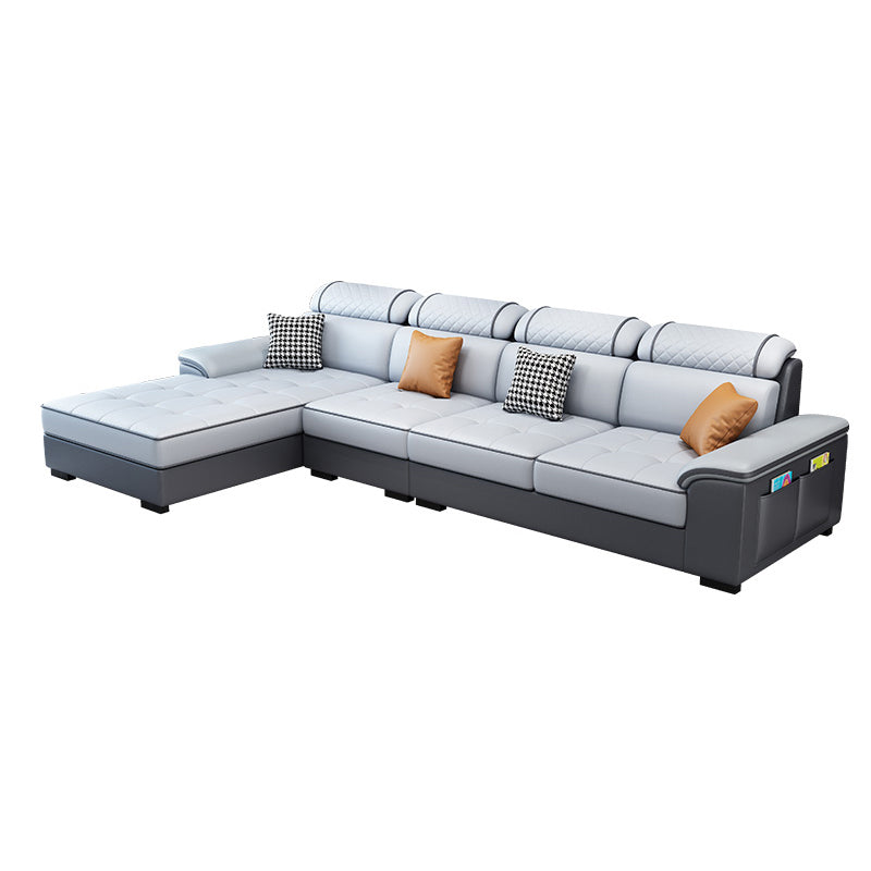 4-Seater Sectional with Adjustable Head Pillow and Storage Arms for Living Room