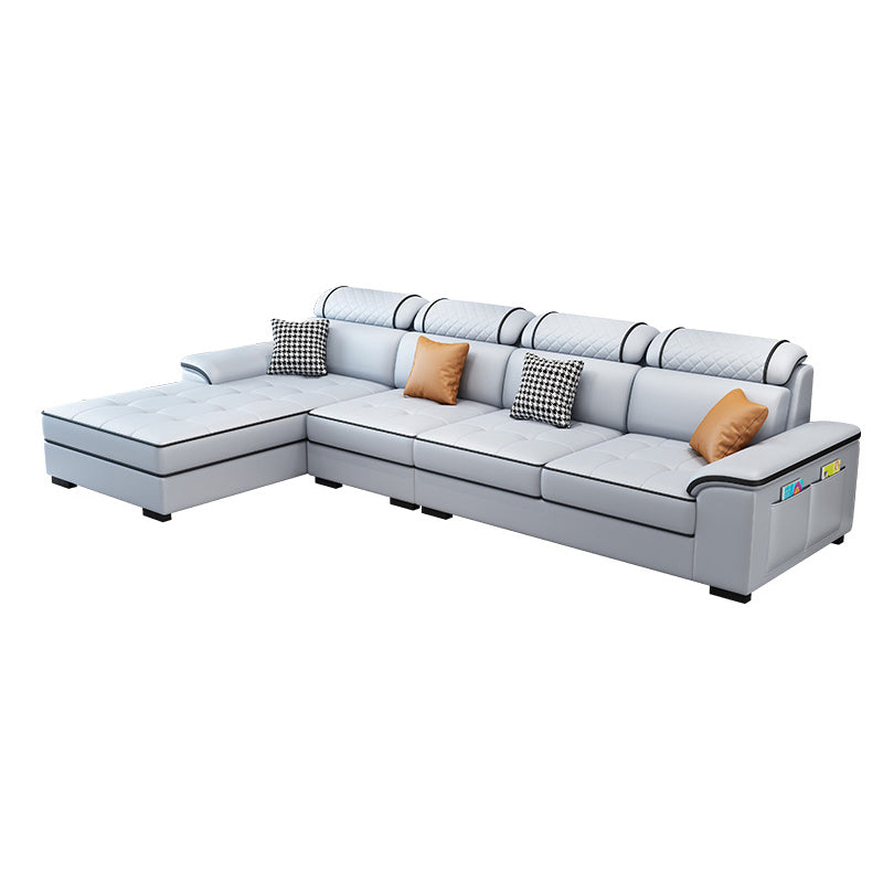 4-Seater Sectional with Adjustable Head Pillow and Storage Arms for Living Room