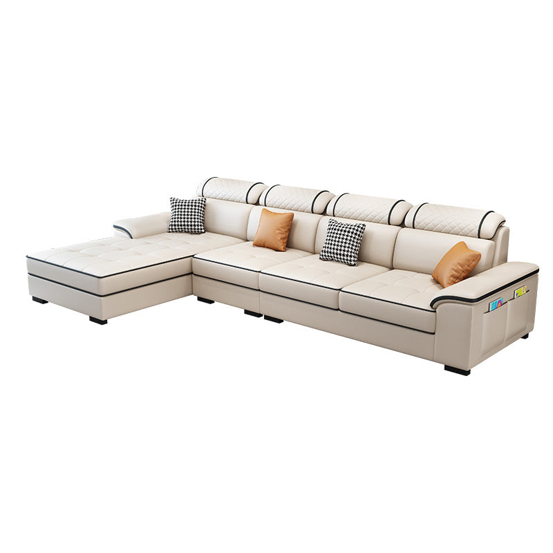 4-Seater Sectional with Adjustable Head Pillow and Storage Arms for Living Room