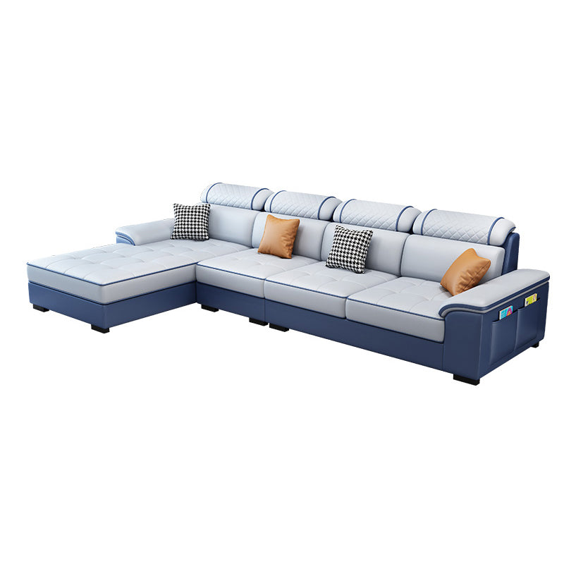 4-Seater Sectional with Adjustable Head Pillow and Storage Arms for Living Room