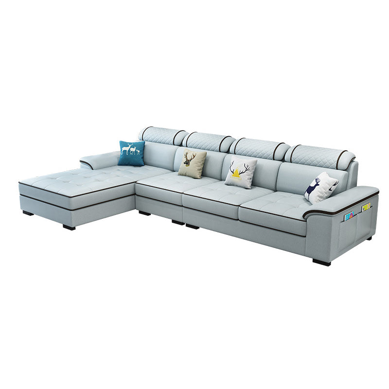 4-Seater Sectional with Adjustable Head Pillow and Storage Arms for Living Room
