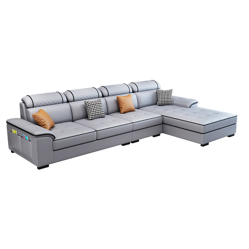 4-Seater Sectional with Adjustable Head Pillow and Storage Arms for Living Room