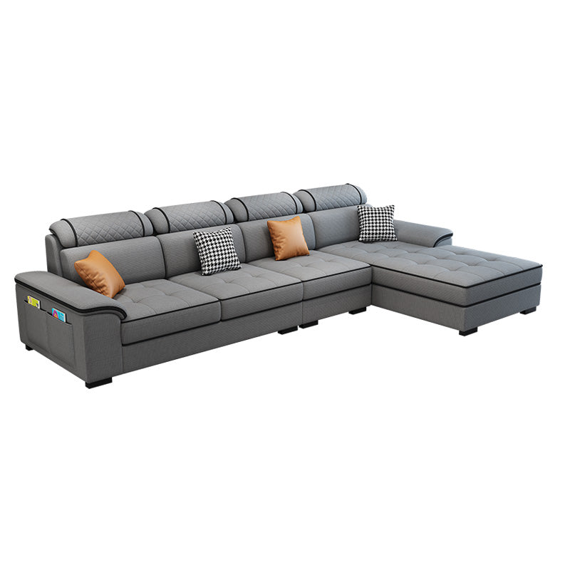 4-Seater Sectional with Adjustable Head Pillow and Storage Arms for Living Room