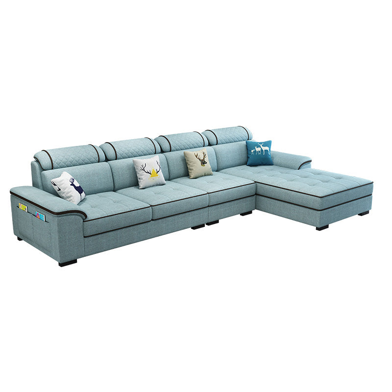 4-Seater Sectional with Adjustable Head Pillow and Storage Arms for Living Room