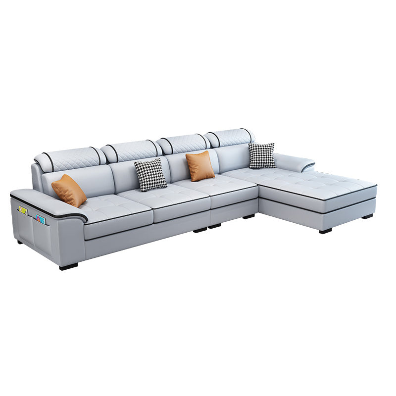 4-Seater Sectional with Adjustable Head Pillow and Storage Arms for Living Room