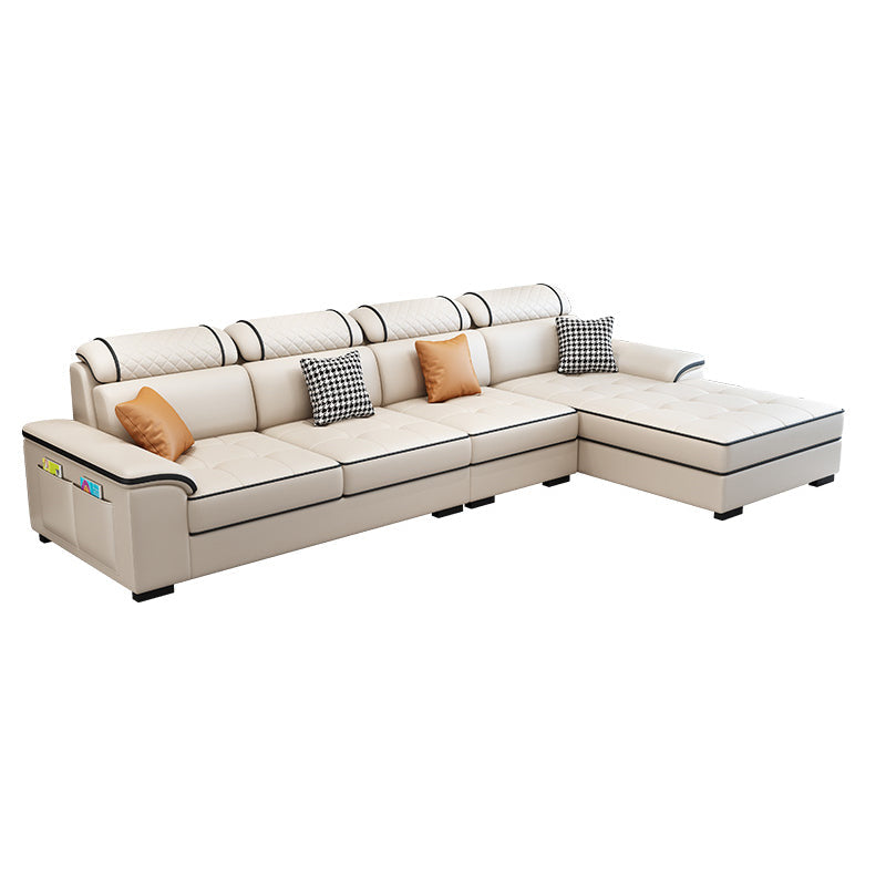 4-Seater Sectional with Adjustable Head Pillow and Storage Arms for Living Room