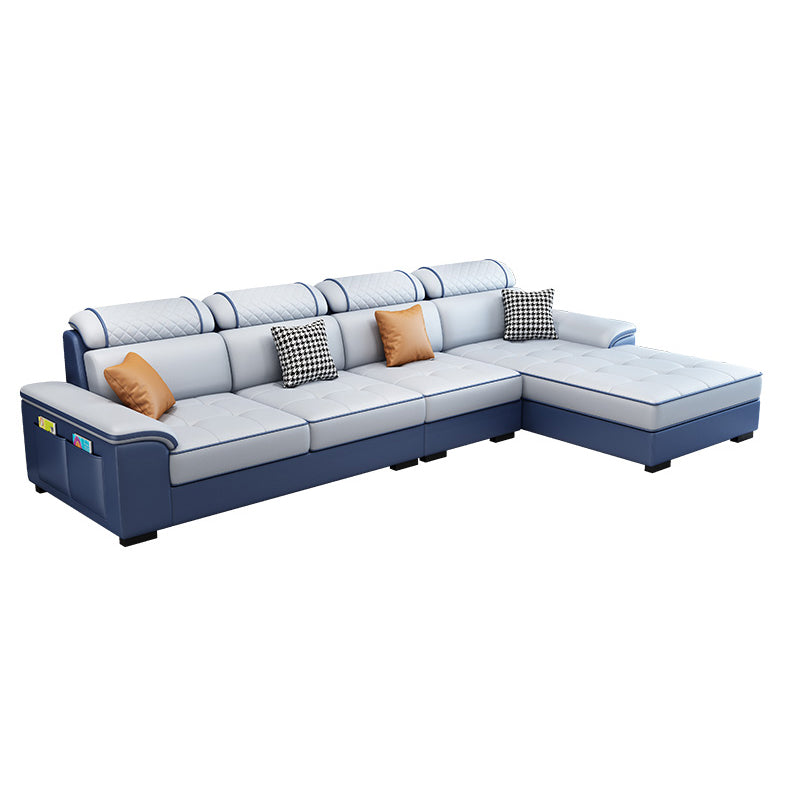 4-Seater Sectional with Adjustable Head Pillow and Storage Arms for Living Room