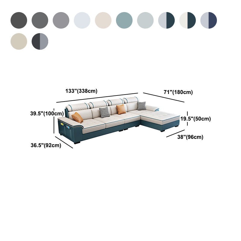 4-Seater Sectional with Adjustable Head Pillow and Storage Arms for Living Room