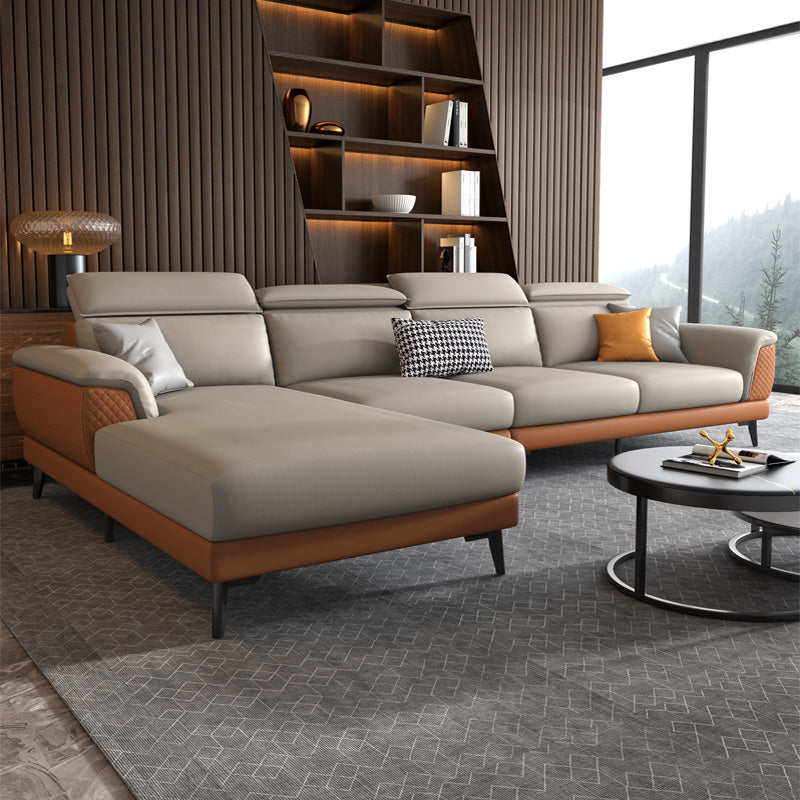 Modern 4-Seater Sectional with Adjustable Head Pillow and Pillow Top Arms