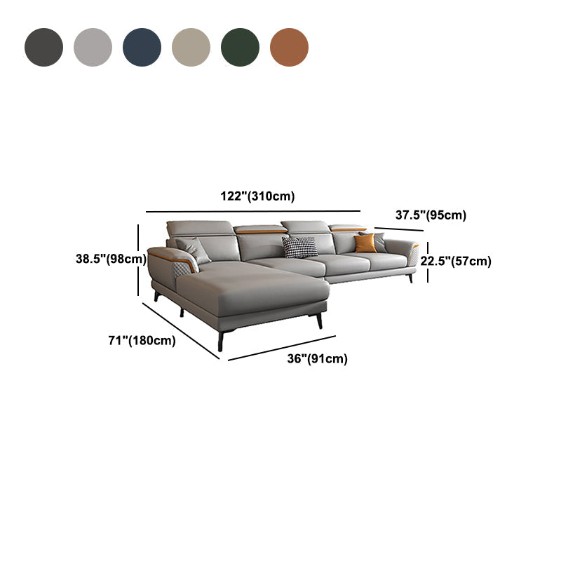 Modern 4-Seater Sectional with Adjustable Head Pillow and Pillow Top Arms