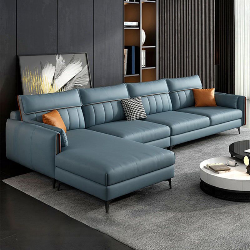 Sectional de cuero falso moderno con 4 almohadas para 4 personas