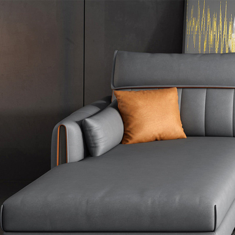 Sectional de cuero falso moderno con 4 almohadas para 4 personas