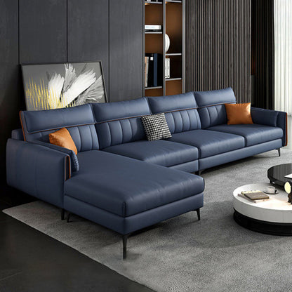 Sectional de cuero falso moderno con 4 almohadas para 4 personas