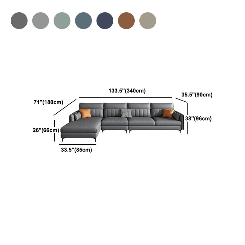 Sectional de cuero falso moderno con 4 almohadas para 4 personas