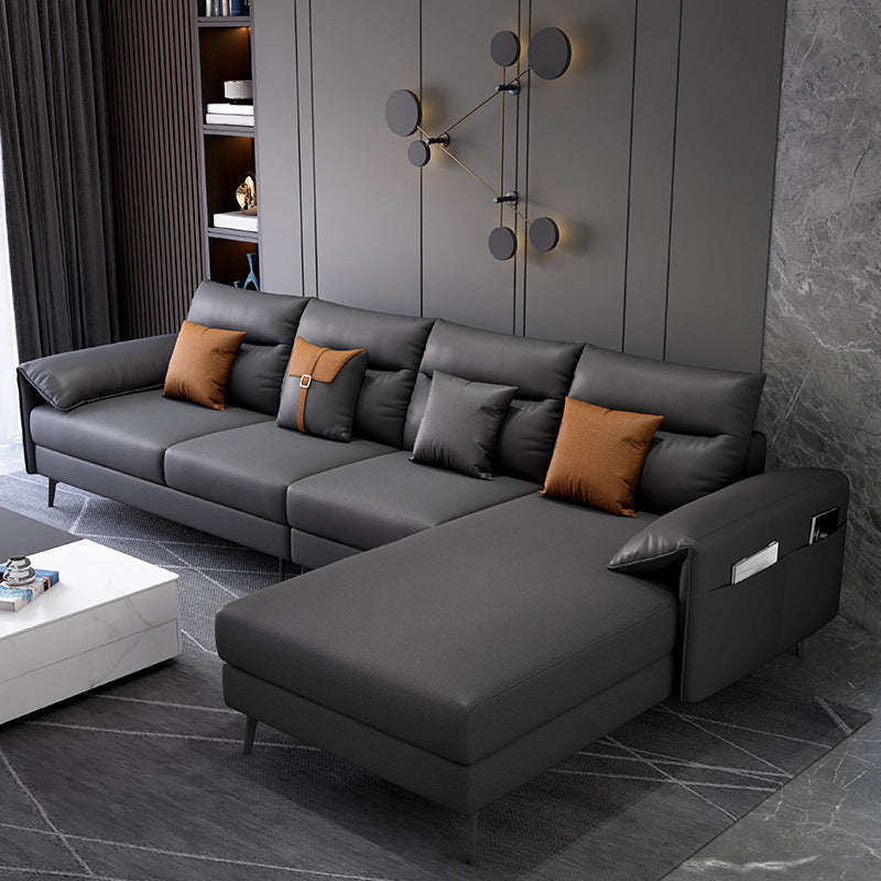 Contemporary Sectional with 4 Pillows Back and Storage Pillow Top Arm Black Right Clearhalo 'furn' 'furn_sectionals' 'Furniture' 'Living Room Furniture' 'Sectionals' 5744141