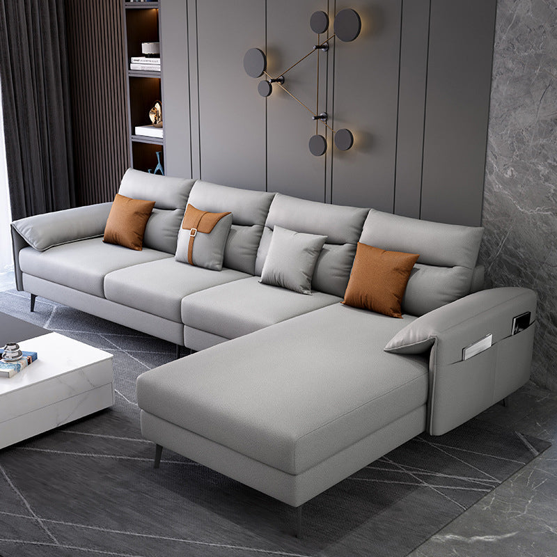 Contemporary Sectional with 4 Pillows Back and Storage Pillow Top Arm Grey Right Clearhalo 'furn' 'furn_sectionals' 'Furniture' 'Living Room Furniture' 'Sectionals' 5744142