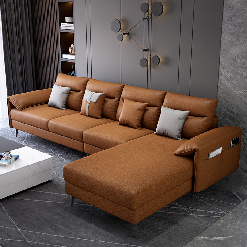 Contemporary Sectional with 4 Pillows Back and Storage Pillow Top Arm Orange Right Clearhalo 'furn' 'furn_sectionals' 'Furniture' 'Living Room Furniture' 'Sectionals' 5744143