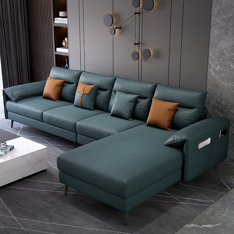 Contemporary Sectional with 4 Pillows Back and Storage Pillow Top Arm Green Right Clearhalo 'furn' 'furn_sectionals' 'Furniture' 'Living Room Furniture' 'Sectionals' 5744150