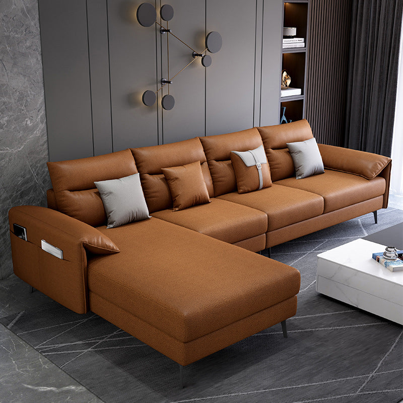 Contemporary Sectional with 4 Pillows Back and Storage Pillow Top Arm Orange Left Clearhalo 'furn' 'furn_sectionals' 'Furniture' 'Living Room Furniture' 'Sectionals' 5744152
