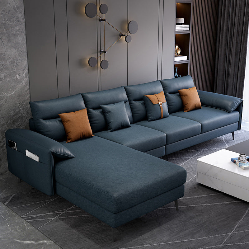 Contemporary Sectional with 4 Pillows Back and Storage Pillow Top Arm Blue Left Clearhalo 'furn' 'furn_sectionals' 'Furniture' 'Living Room Furniture' 'Sectionals' 5744153