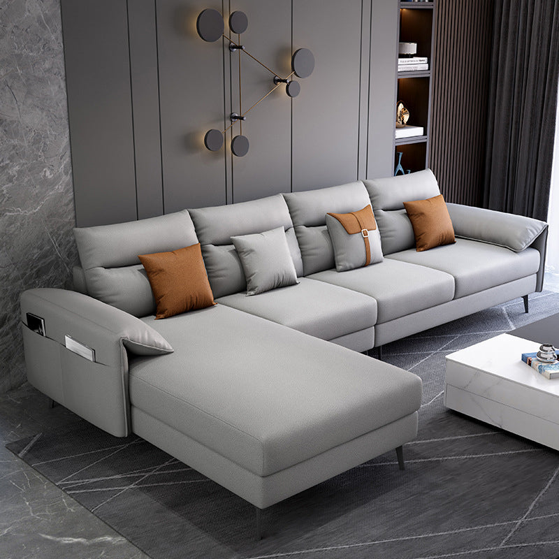 Contemporary Sectional with 4 Pillows Back and Storage Pillow Top Arm Grey Left Clearhalo 'furn' 'furn_sectionals' 'Furniture' 'Living Room Furniture' 'Sectionals' 5744154
