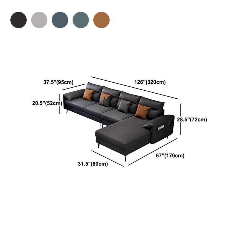 Contemporary Sectional with 4 Pillows Back and Storage Pillow Top Arm Clearhalo 'furn' 'furn_sectionals' 'Furniture' 'Living Room Furniture' 'Sectionals' 5744157