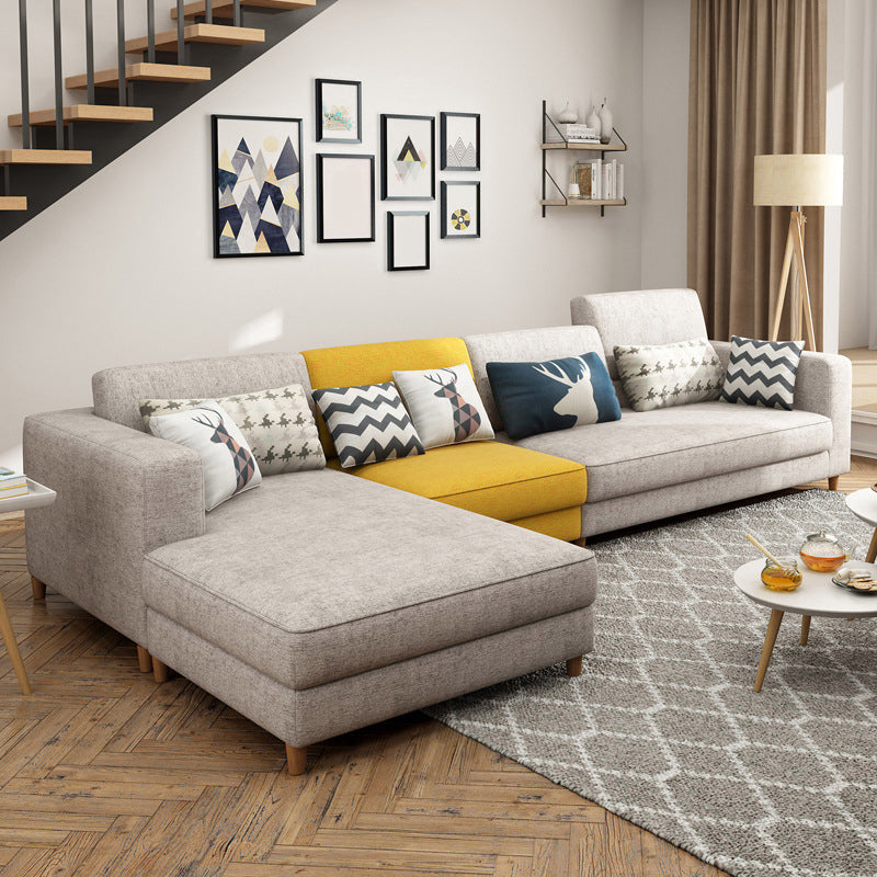 Contemporary Sectional with Adjustable Pillow Back and Square Arms Yellow-Gray Left Clearhalo 'furn' 'furn_sectionals' 'Furniture' 'Living Room Furniture' 'Sectionals' 5744183