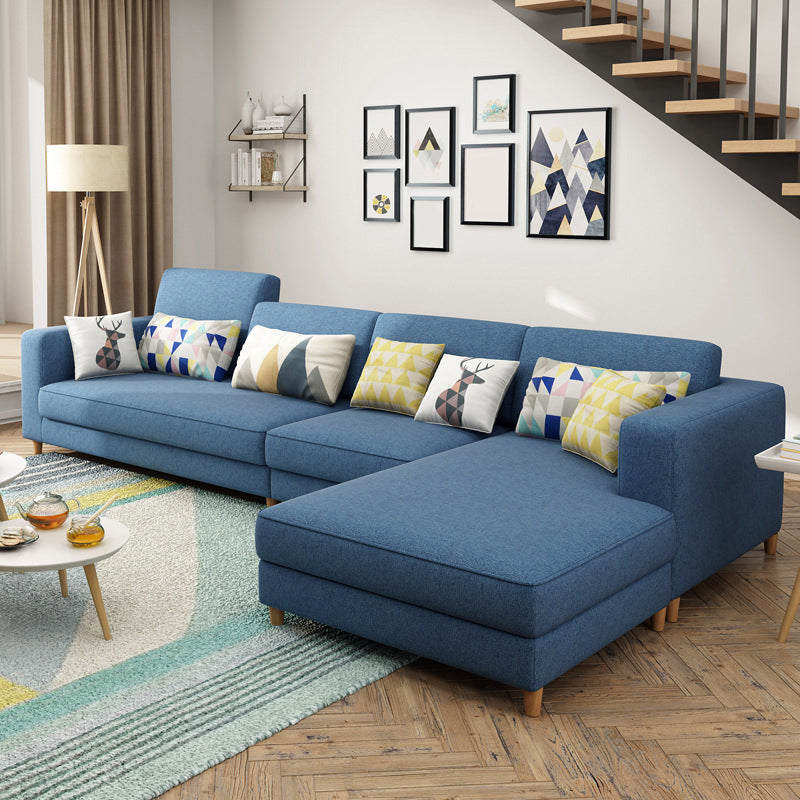 Contemporary Sectional with Adjustable Pillow Back and Square Arms Blue Right Clearhalo 'furn' 'furn_sectionals' 'Furniture' 'Living Room Furniture' 'Sectionals' 5744184