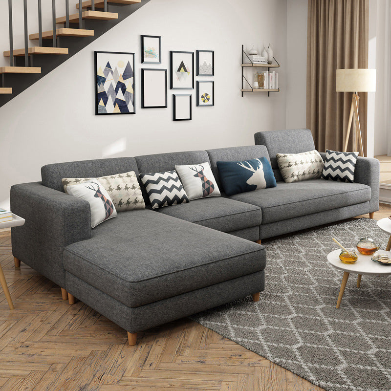 Contemporary Sectional with Adjustable Pillow Back and Square Arms Dark Gray Left Clearhalo 'furn' 'furn_sectionals' 'Furniture' 'Living Room Furniture' 'Sectionals' 5744186