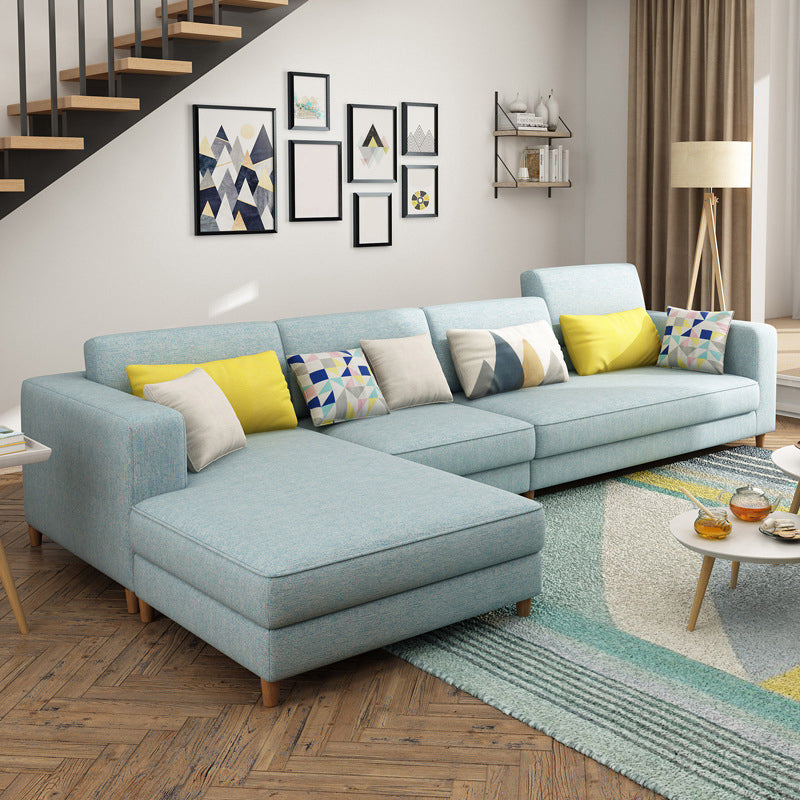 Contemporary Sectional with Adjustable Pillow Back and Square Arms Light Blue Left Clearhalo 'furn' 'furn_sectionals' 'Furniture' 'Living Room Furniture' 'Sectionals' 5744187
