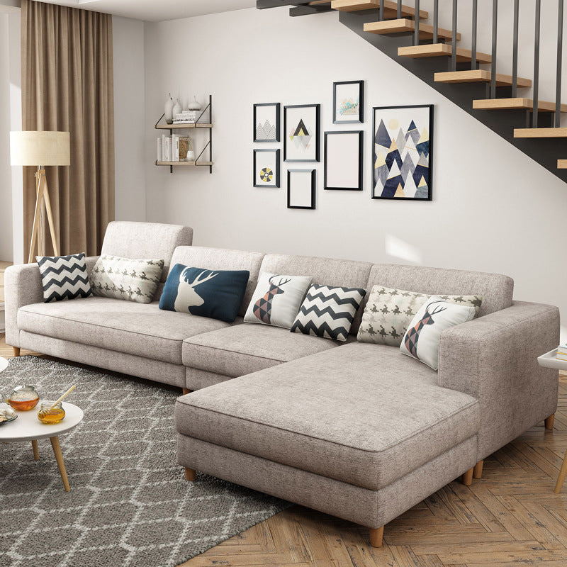 Contemporary Sectional with Adjustable Pillow Back and Square Arms Light Gray Right Clearhalo 'furn' 'furn_sectionals' 'Furniture' 'Living Room Furniture' 'Sectionals' 5744188
