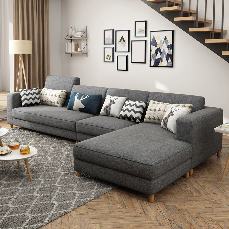 Contemporary Sectional with Adjustable Pillow Back and Square Arms Dark Gray Right Clearhalo 'furn' 'furn_sectionals' 'Furniture' 'Living Room Furniture' 'Sectionals' 5744195